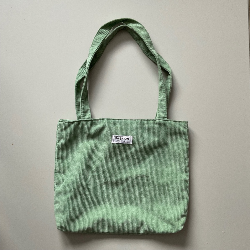 Pastel Green Corduroy Tote in Good Condition
